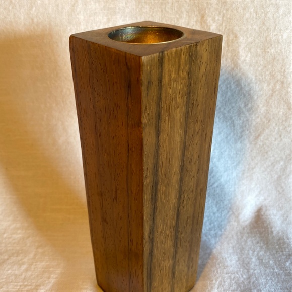 Candle Holder Teak Pillar, tall, square, metal insert for tea light. India - Picture 2 of 5